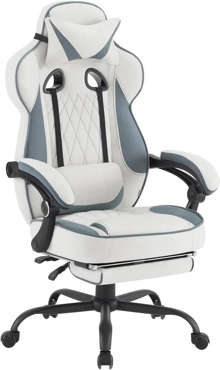 24goodz Gaming Chair with Pocket Spring Cushion - Enhanced Comfort - Durable Leather Fabric - Metal - For Gamers - Black + Blue