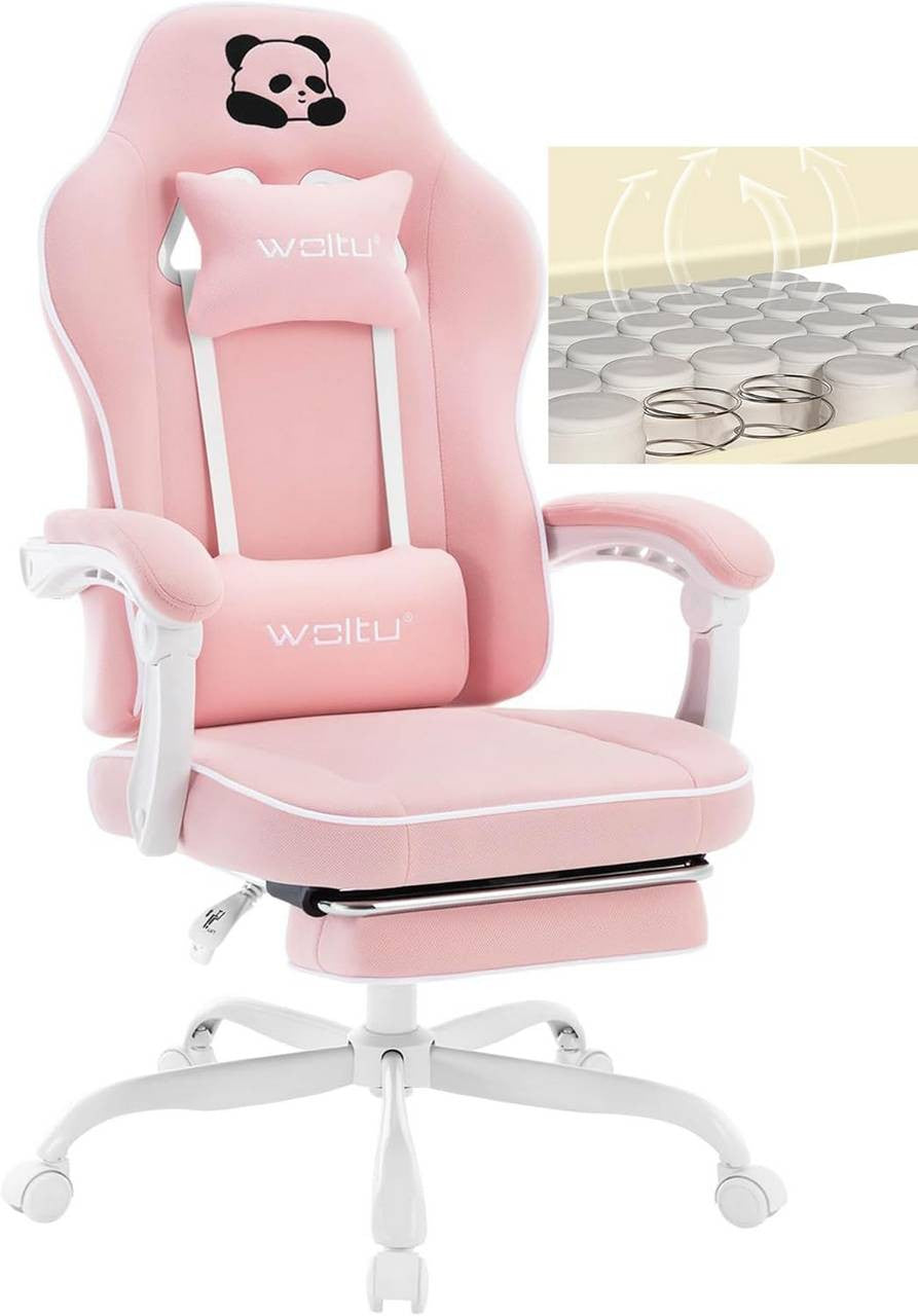 24goodz Gaming Chair - Breathable Comfort - Ergonomic Design - Mesh Fabric - For Gamers - Pink