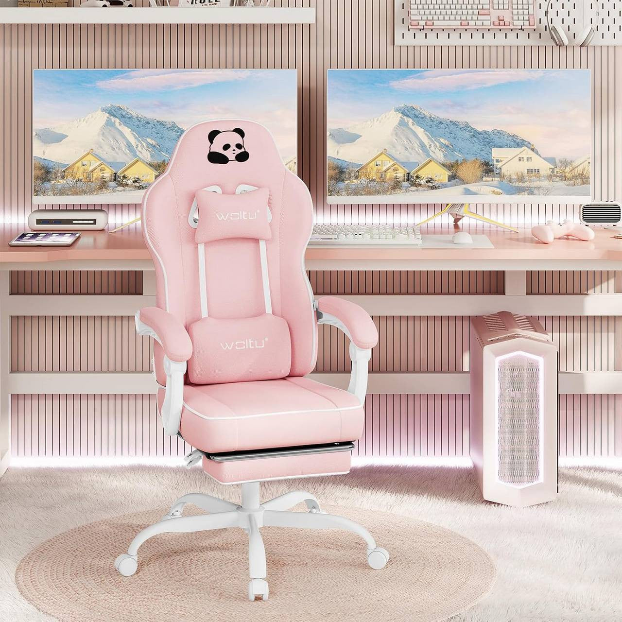 24goodz Gaming Chair - Breathable Comfort - Ergonomic Design - Mesh Fabric - For Gamers - Pink