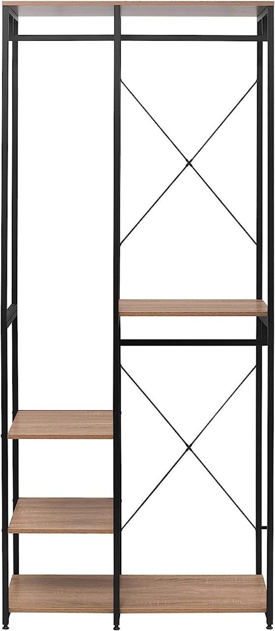 24goodz Clothing Rack with Shelf - Practical Storage Solution - Durable MDF and Steel - Indoor Use - Black Oak Light - hei
