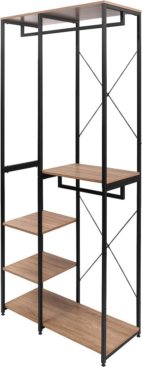 24goodz Clothing Rack with Shelf - Practical Storage Solution - Durable MDF and Steel - Indoor Use - Black Oak Light - hei