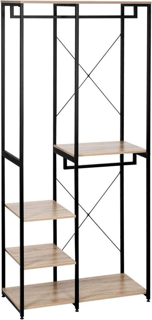 24goodz Clothing Rack with Shelf - Practical Storage Solution - Durable MDF and Steel - Indoor Use - Black Oak Light - hei