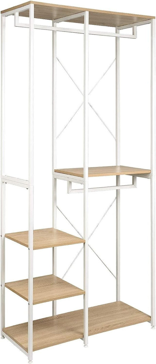 24goodz Clothes Rack with Shelf - Practical Storage Solution - Durable MDF and Steel - For Home Use - White Oak - whe