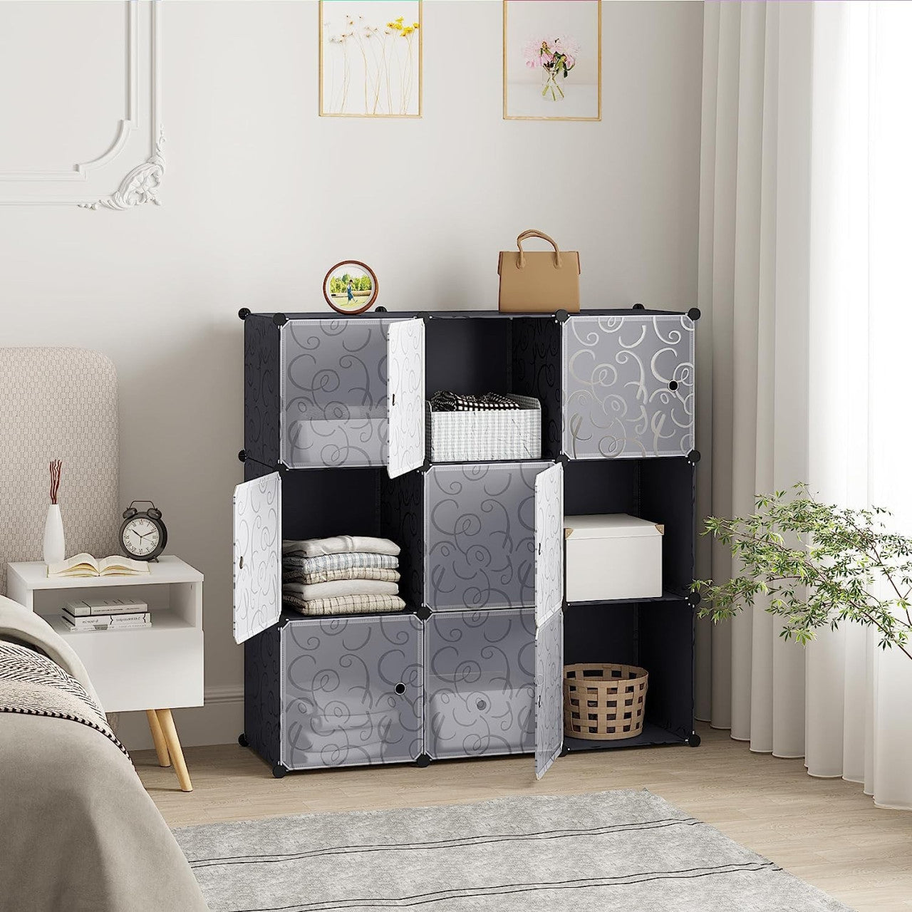 24goodz Modular Wardrobe - Ample Storage Space - Easy DIY Assembly - PP + Steel - Black - 111 x 111 x 35 cm - sz