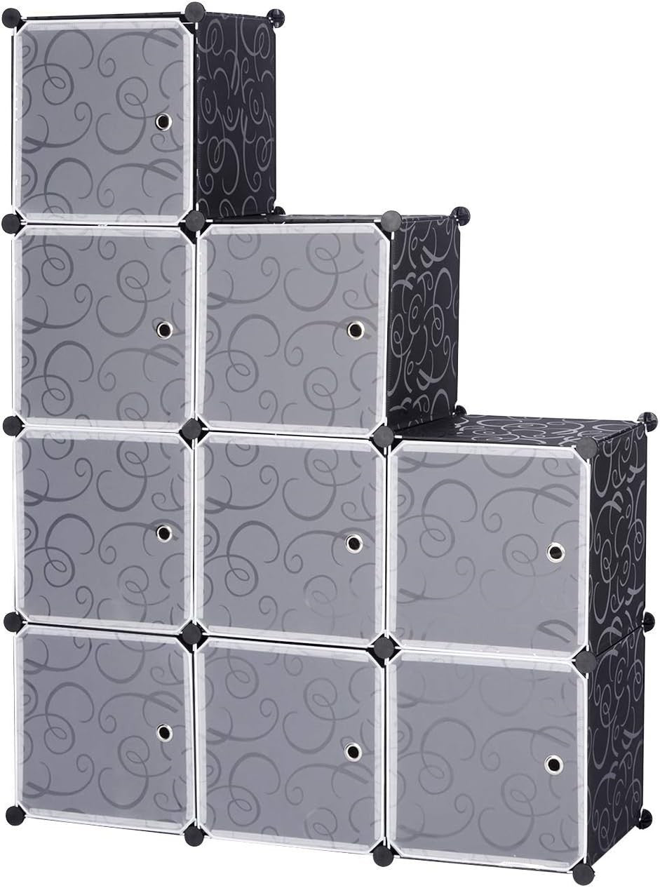 24goodz Modular Wardrobe - Ample Storage Space - Easy DIY Assembly - PP + Steel - Black - 111 x 111 x 35 cm - sz