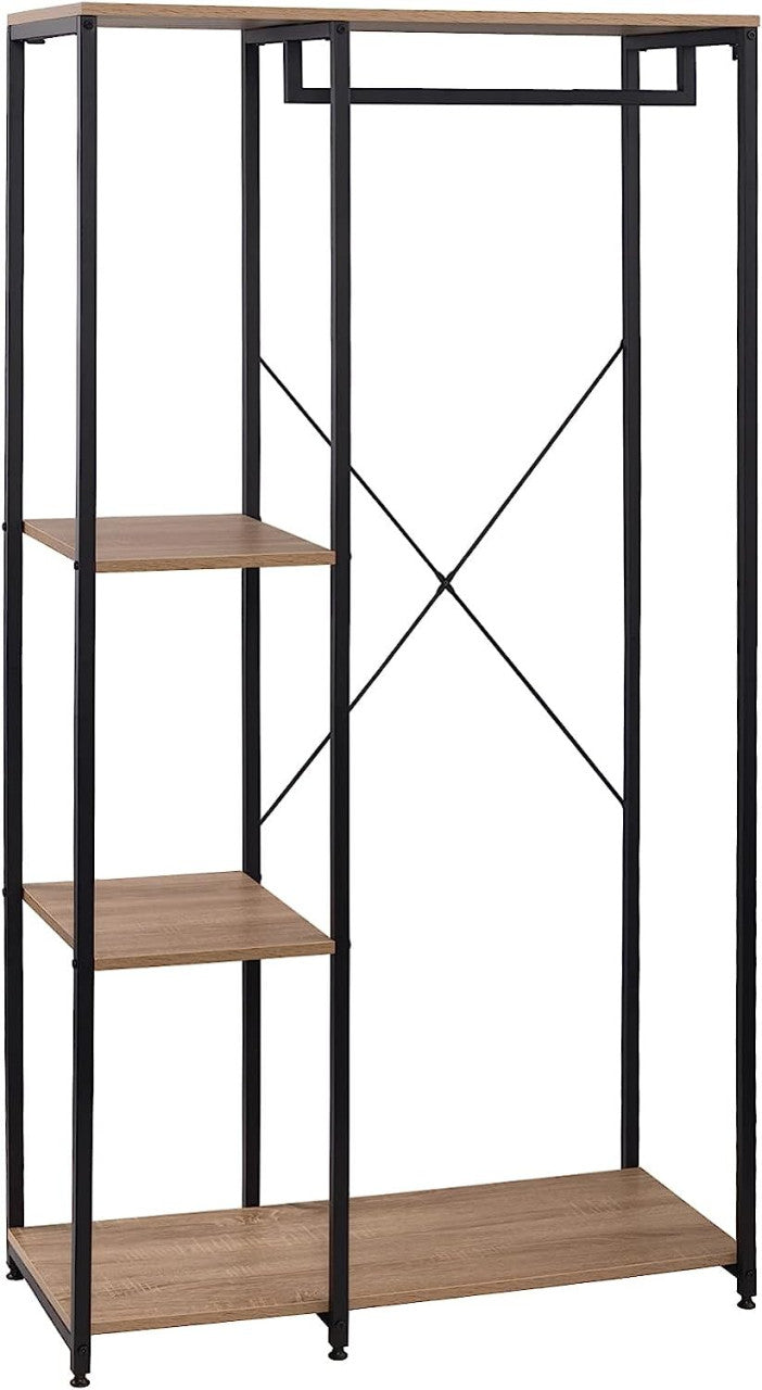 24goodz Coat Rack & Shoe Shelf with Shelf - Multifunctional Design - High-Quality MDF and Steel - For Home Organization - Black Oak - hei