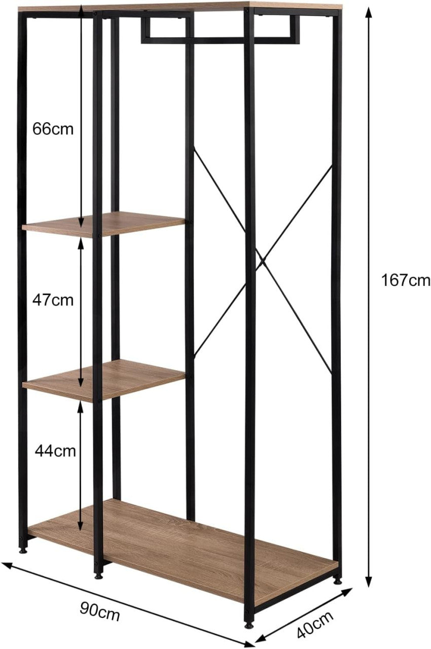24goodz Coat Rack & Shoe Shelf with Shelf - Multifunctional Design - High-Quality MDF and Steel - For Home Organization - Black Oak - hei