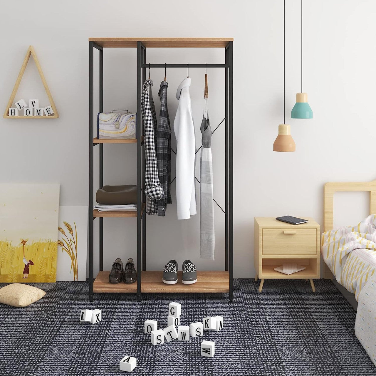 24goodz Coat Rack & Shoe Shelf with Shelf - Multifunctional Design - High-Quality MDF and Steel - For Home Organization - Black Oak - hei
