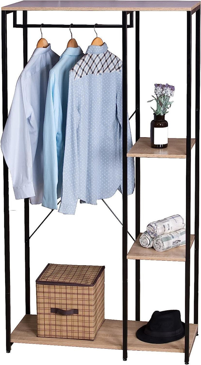 24goodz Coat Rack & Shoe Shelf with Shelf - Multifunctional Design - High-Quality MDF and Steel - For Home Organization - Black Oak - hei