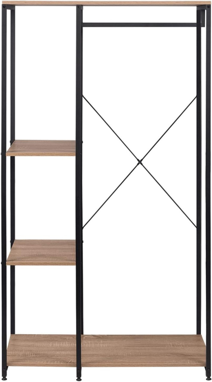 24goodz Coat Rack & Shoe Shelf with Shelf - Multifunctional Design - High-Quality MDF and Steel - For Home Organization - Black Oak - hei
