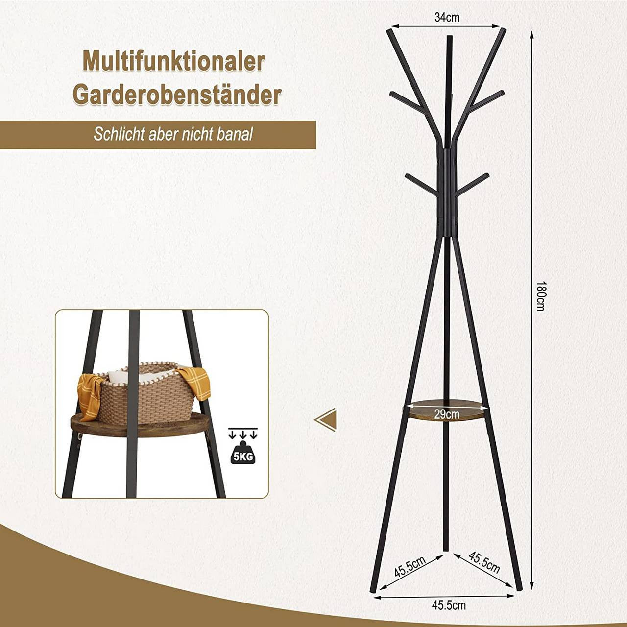 24goodz Tree-Shaped Coat Rack - Stylish Organization Solution - Rust-Proof Metal Frame - For Home and Hotel - Black - sdc