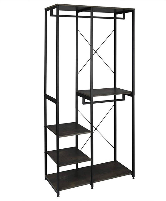 24goodz Clothing Rack with Shelf - Practical Storage Solution - Durable MDF and Steel - Indoor Use - Black + Rust - srs
