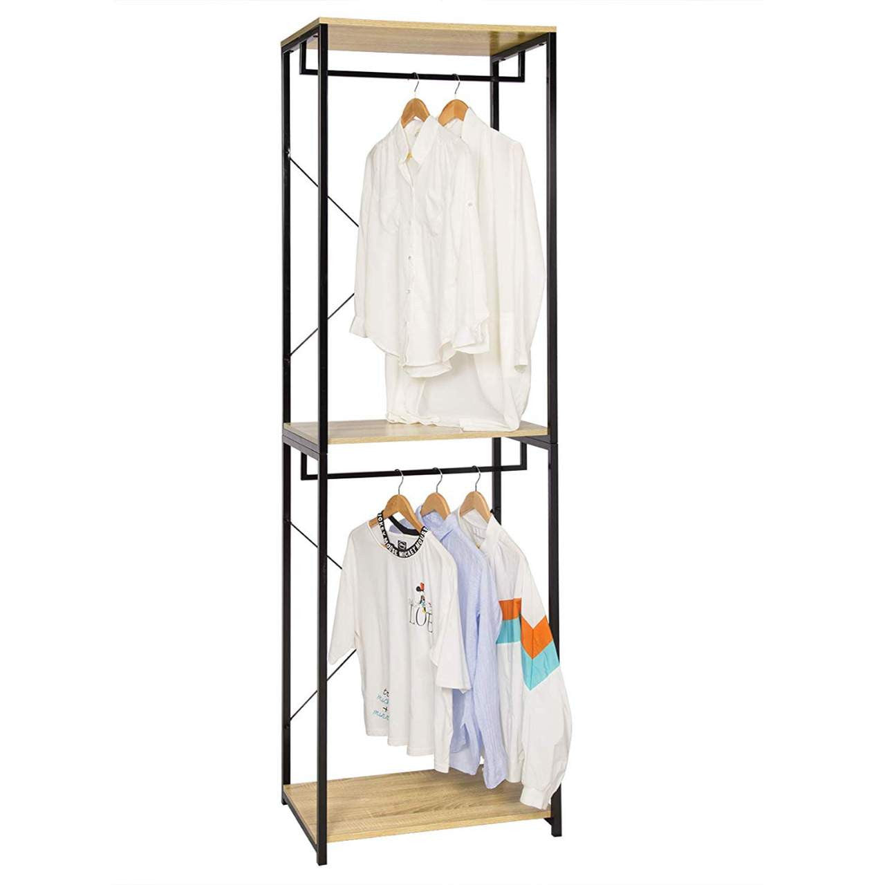 24goodz Wooden and Metal Coat Rack with Shelf - Multifunctional Design - High Storage Capacity - MDF - Indoor Use - Black + Light Oak - hei