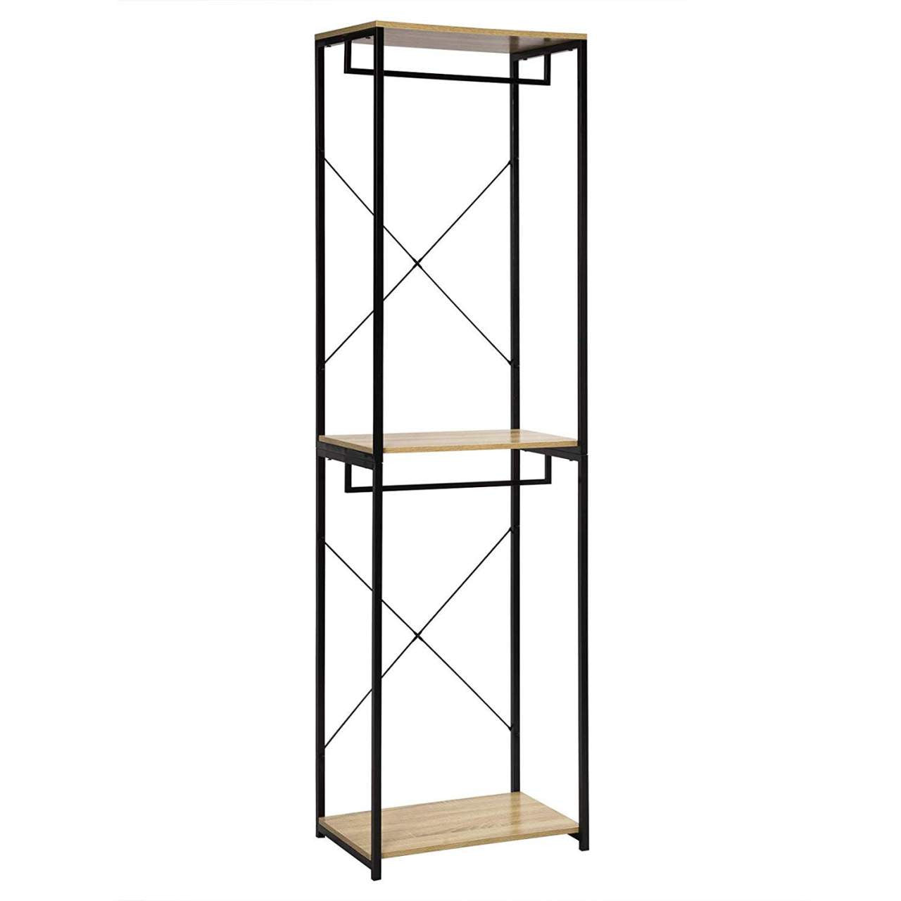 24goodz Wooden and Metal Coat Rack with Shelf - Multifunctional Design - High Storage Capacity - MDF - Indoor Use - Black + Light Oak - hei