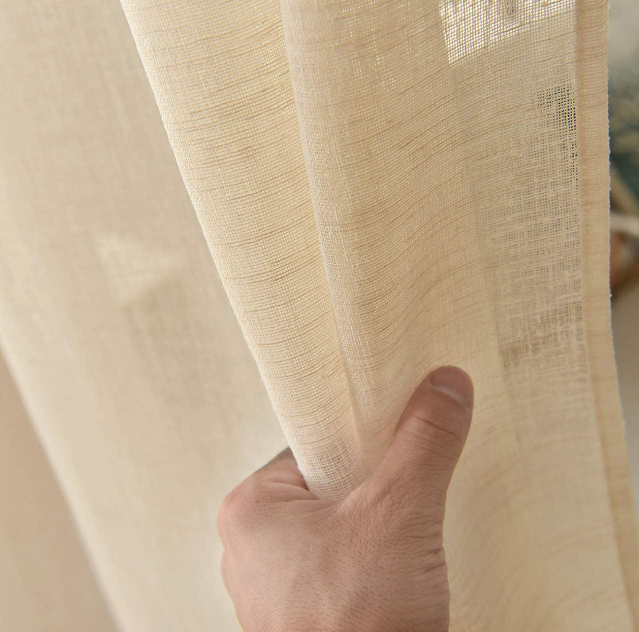 24goodz Sheer Curtain with Loop - Elegant Linen Look - 100% Polyester - For Living Room and Bedroom - Sand 140x225 cm - sd