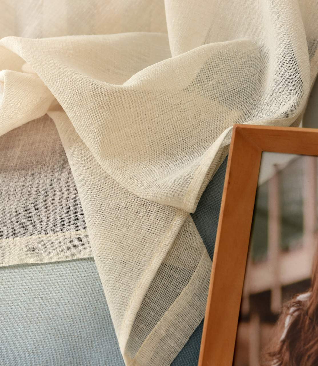 24goodz Sheer Curtain with Loop - Elegant Linen Look - 100% Polyester - For Living Room and Bedroom - Sand 140x225 cm - sd