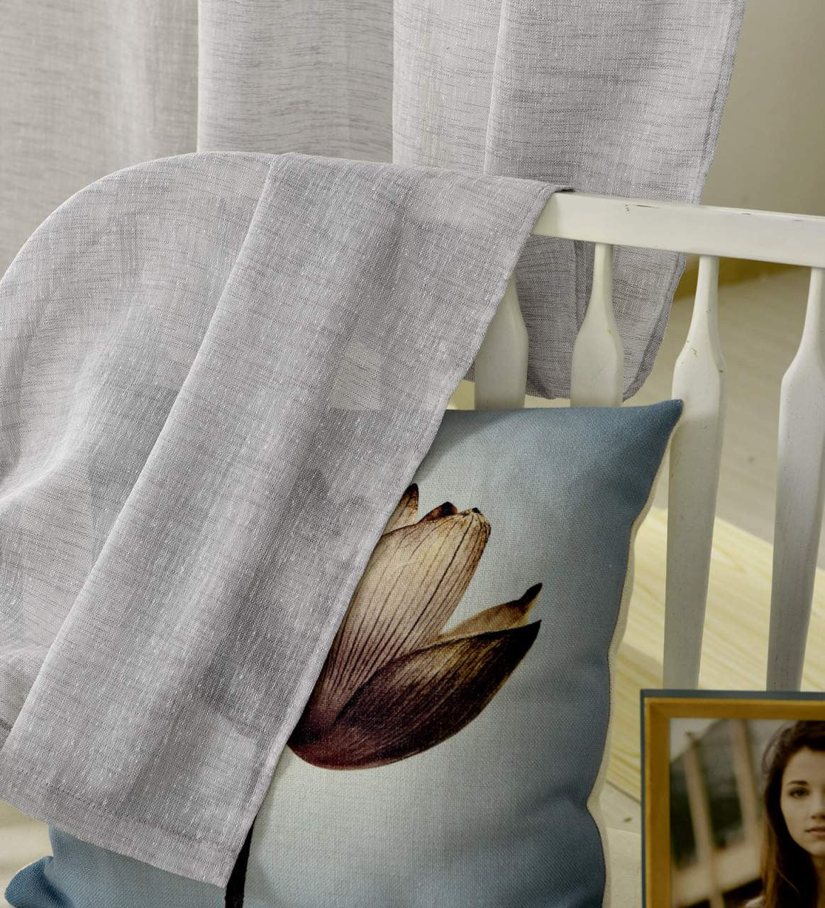 24goodz Sheer Curtain with Loops - Elegant Linen Look - 100% Polyester - For Any Room - Light Grey 140x245 cm - hgr