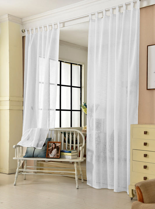 24goodz Sheer Curtain with Loops - Elegant Linen Look - 100% Polyester - For Every Room - White 140x245 cm - ws