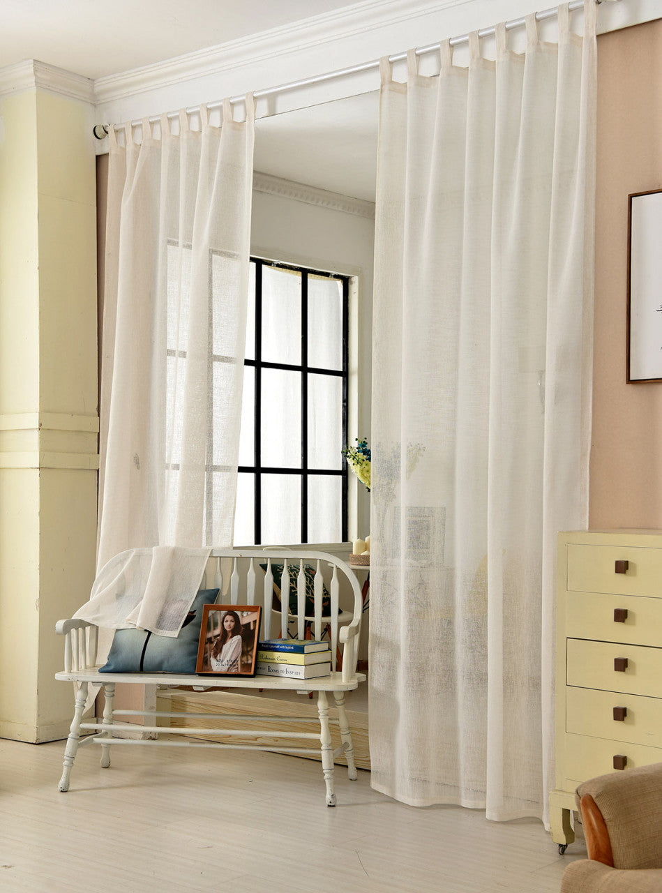 24goodz Sheer Curtain with Loops - Elegant Linen Look - 100% Polyester - For Every Room - Cream - 140x245 cm