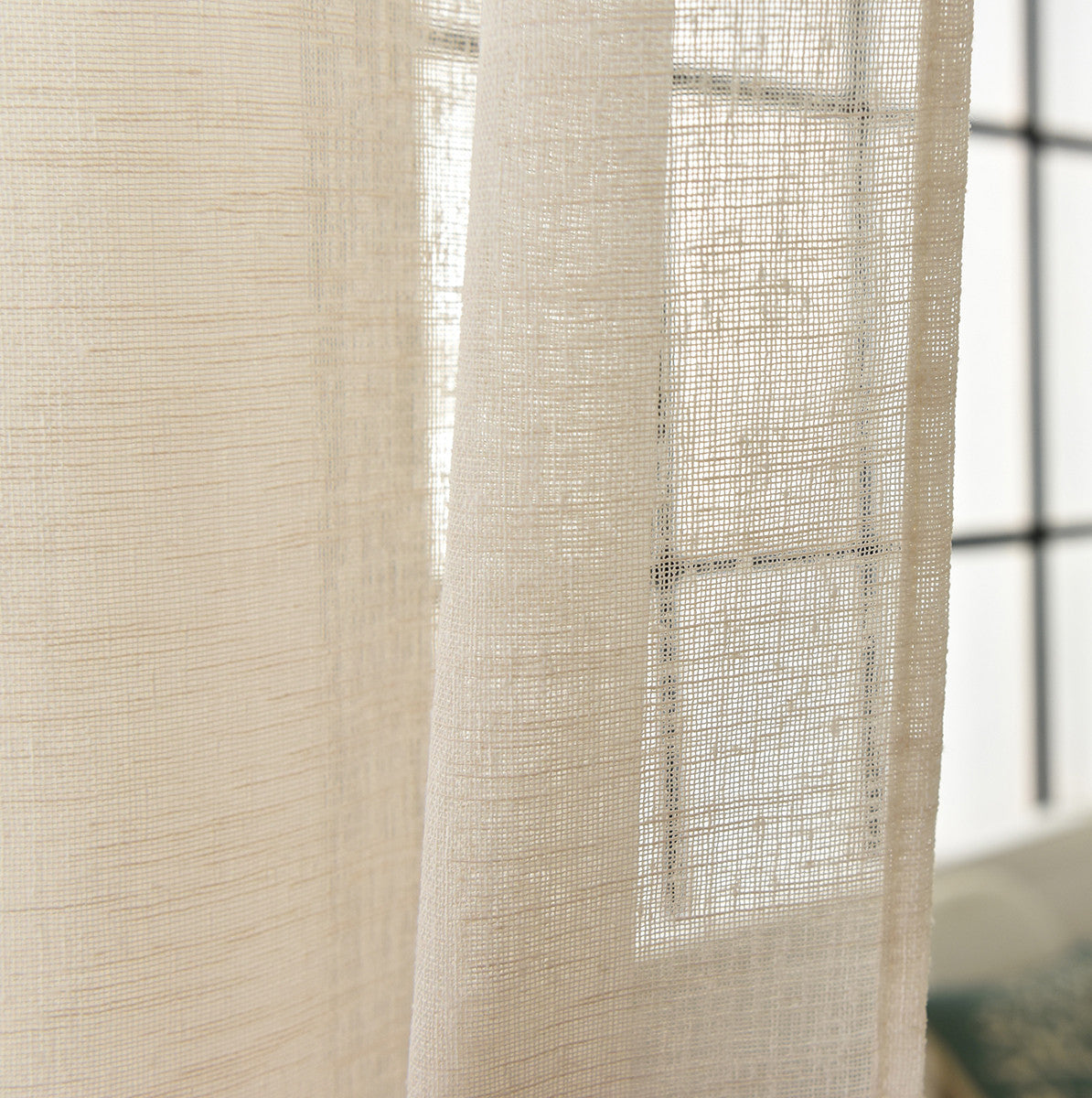 24goodz Sheer Curtain with Loops - Elegant Linen Look - 100% Polyester - For Every Room - Cream - 140x245 cm