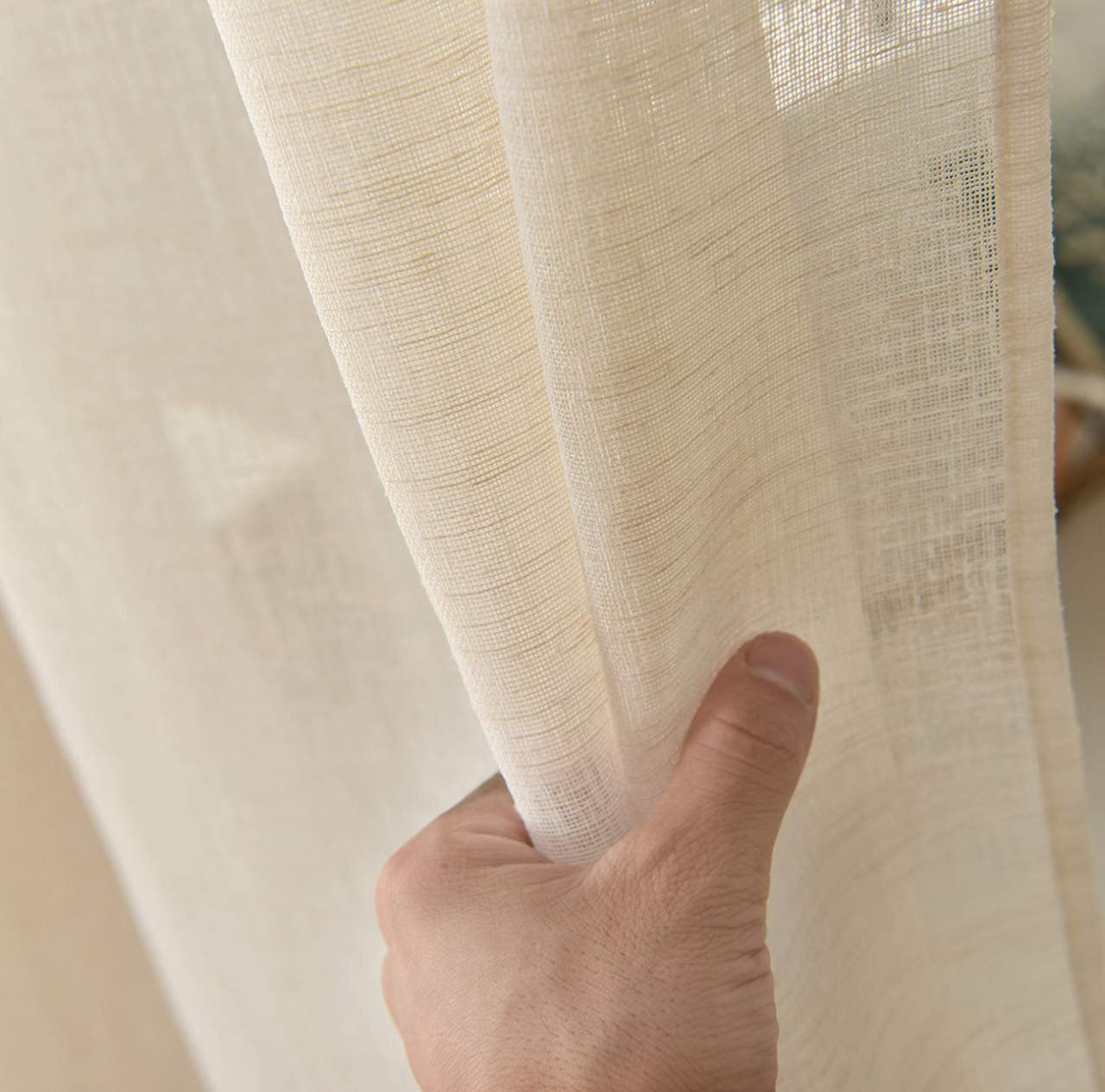 24goodz Transparent Linen Look Curtain - Light Filtering Design - 100% Polyester - For Any Room - Cream - 140x225 cm