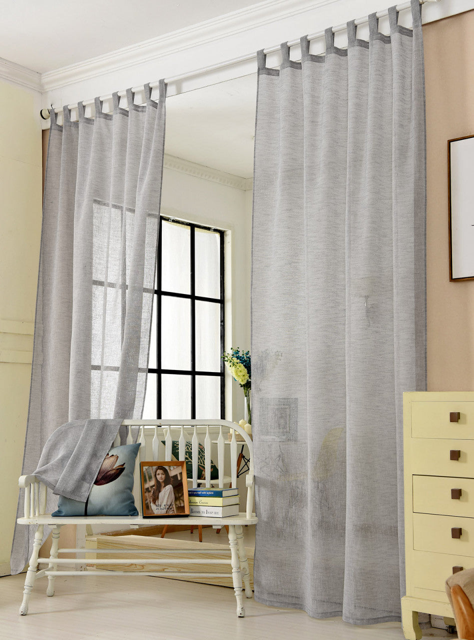 24goodz Sheer Curtain with Loops - Elegant Linen Look - 100% Polyester - For Living Room and Bedroom - Dark Grey - 140x225 cm - dgr