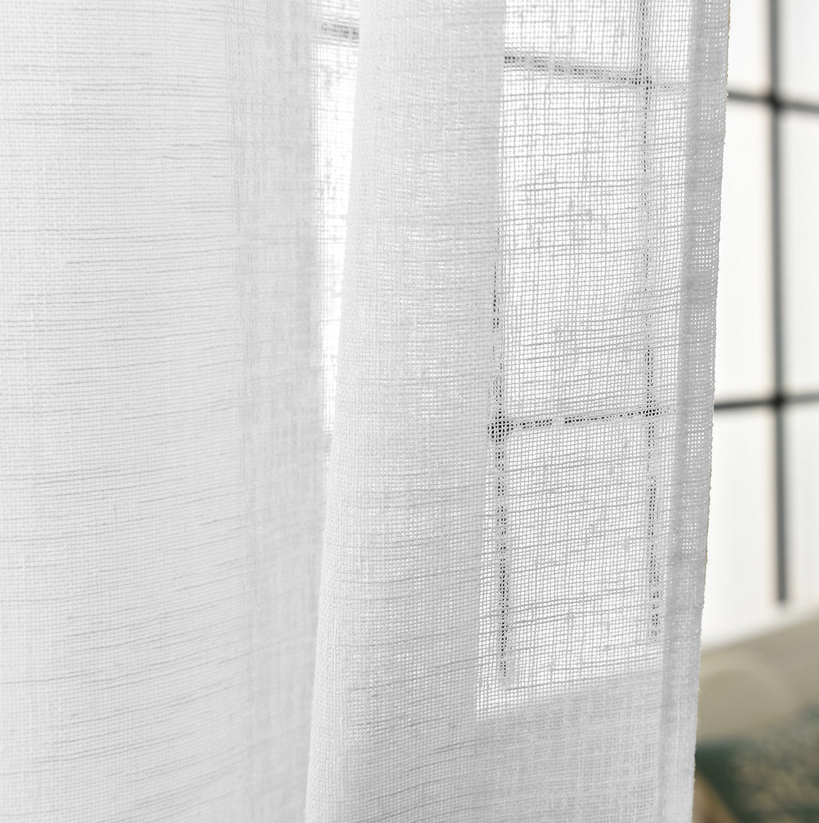 24goodz Sheer Curtain with Loops - Elegant Linen Look - 100% Polyester - For Every Room - White 140x245 cm - ws