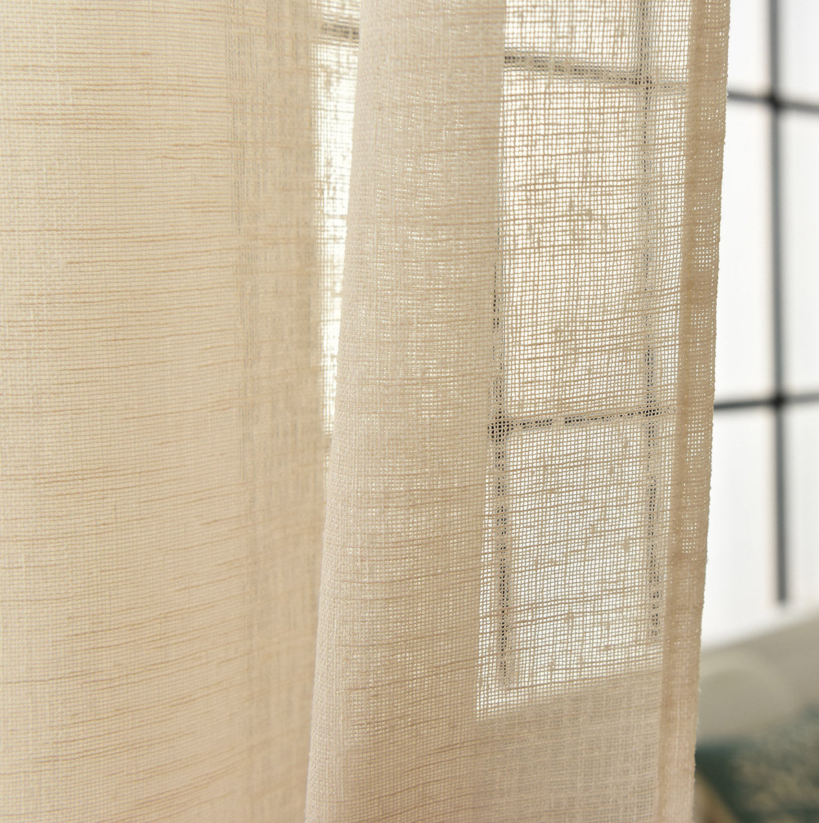 24goodz Sheer Curtain with Loop - Elegant Linen Look - 100% Polyester - For Living Room and Bedroom - Sand 140x225 cm - sd