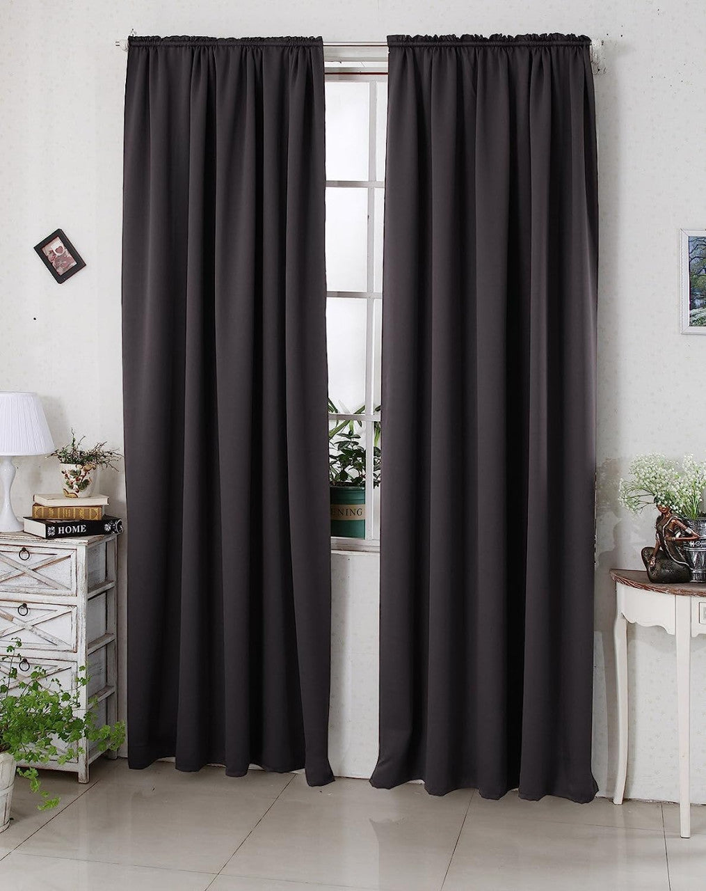 24goodz Blackout Curtain 250g/m² with Ruffle Tape - Energy Saving & Sound Absorbing - 100% Polyester - For Home & Office - Anthracite 135x225 cm