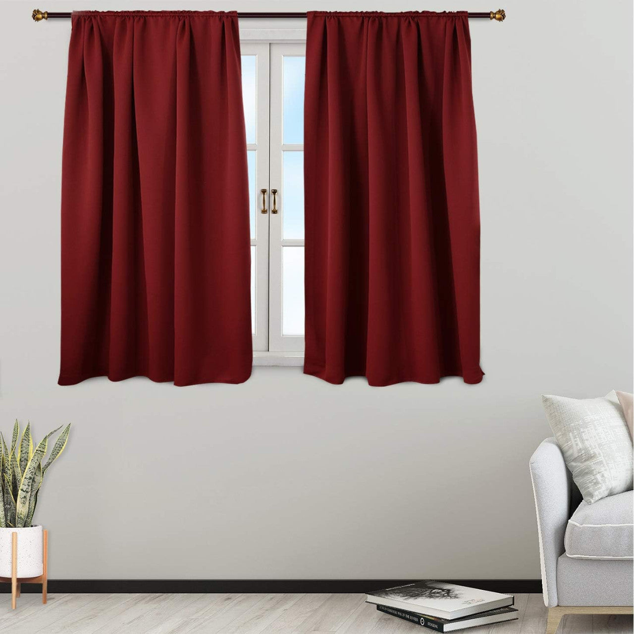 24goodz Blackout Curtain 250g/m² with Ruche Band - High Light Blocking - 100% Polyester - For Home & Office - Bordeaux 135x175 cm - bd