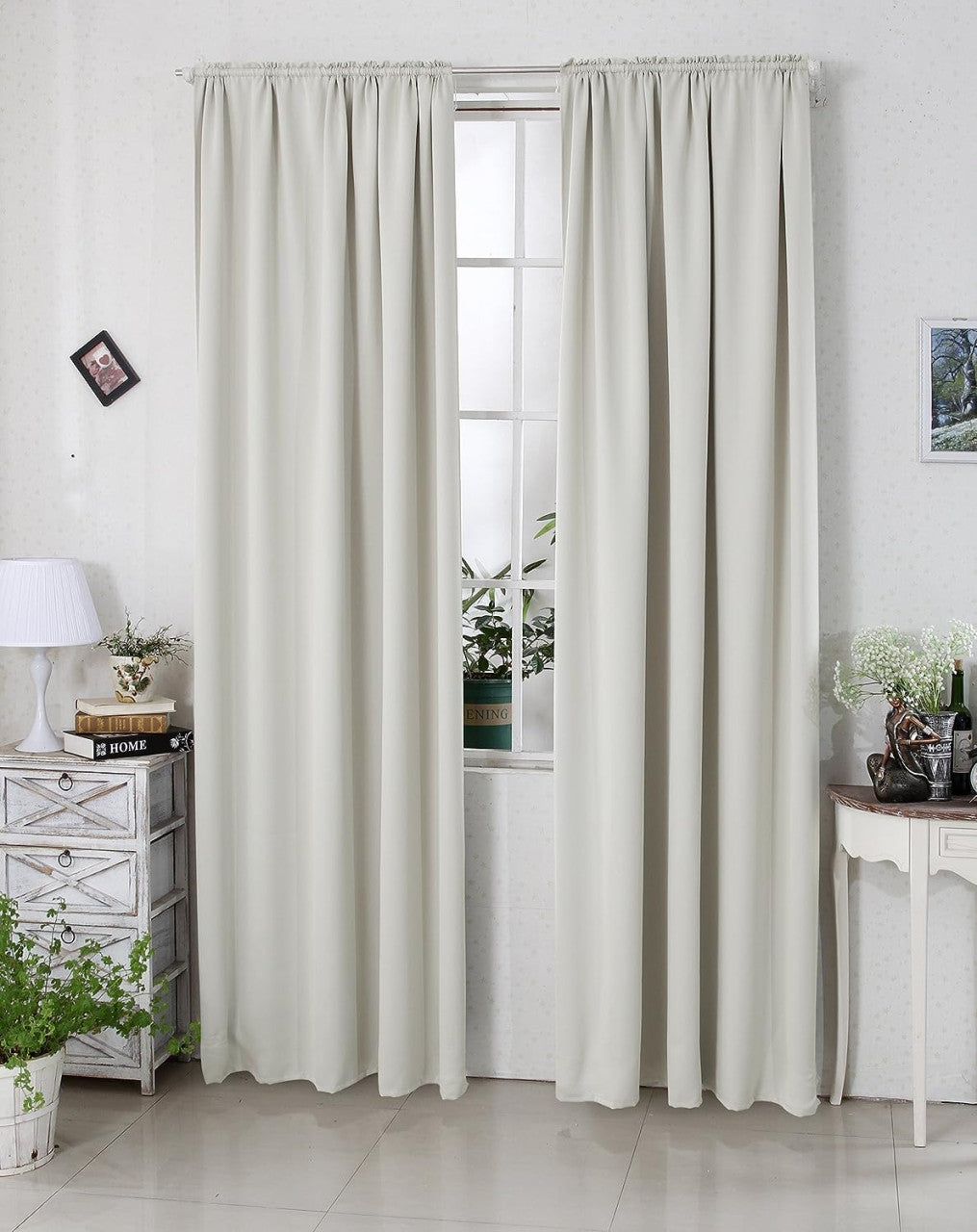 24goodz Blackout Curtain 250g/m² with Ruche Band - Energy Saving & Noise Absorbing - 100% Polyester - For Home & Office - Cream 135x225 cm