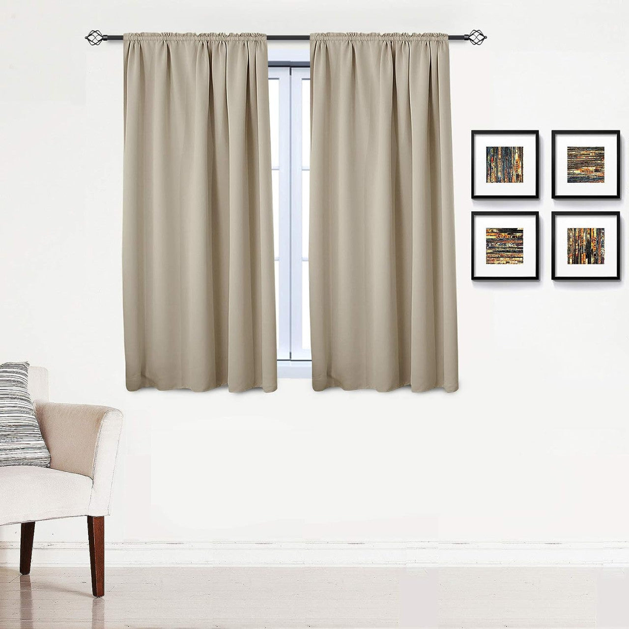 24goodz Blackout Curtain 250g/m² with Ruffle Tape - Energy Saving - Easy to Install - 100% Polyester - Sand - 135x175 cm - sd