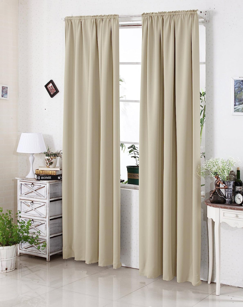 24goodz Blackout Curtain 250g/m² with Ruffle Tape - Durable and Stylish - 100% Polyester - Sand - 135x225 cm - sd