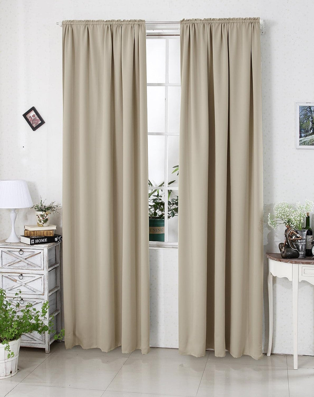 24goodz Blackout Curtain 250g/m² with Ruffle Tape - Energy Saving - Sound Absorbing - 100% Polyester - Sand - 135x245 cm - sd
