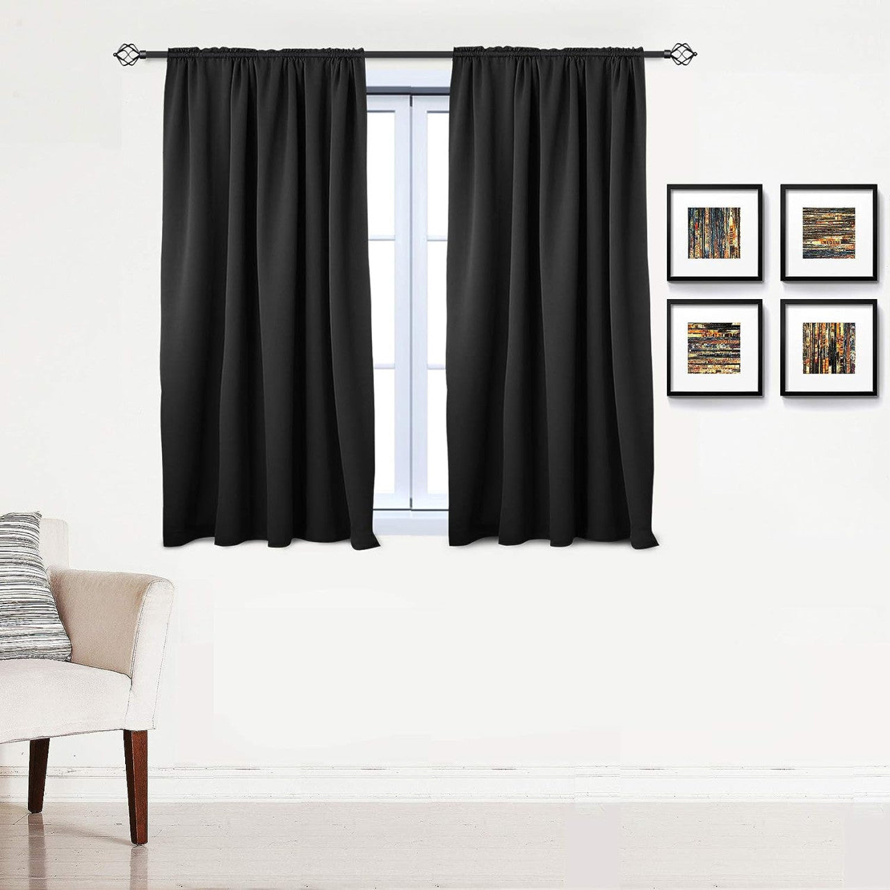 24goodz Black Blackout Curtain 250g/m² with Pleat Tape - Energy Saving & Sound Absorbing - 100% Polyester - For Home & Office - 135x175 cm - sz