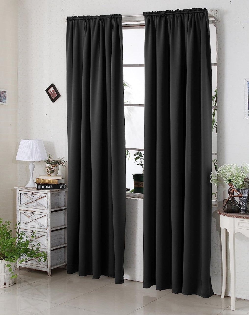 24goodz Black Blackout Curtain - Energy Saving & Sound Absorbing - 100% Polyester - For Home & Office - 135x225 cm - sz