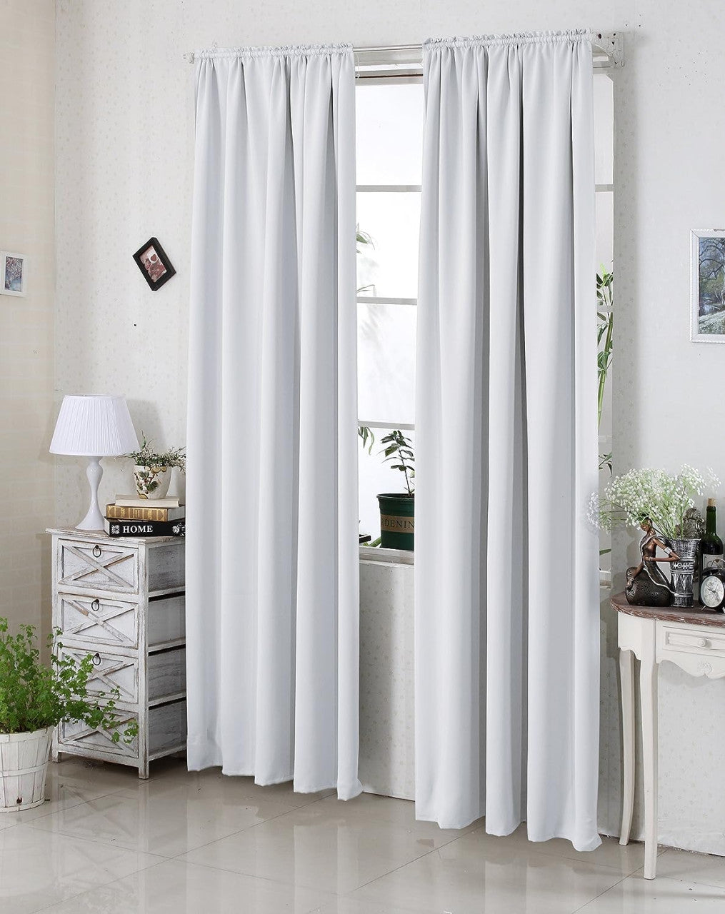 24goodz Blackout Curtain 250g/m² with Ruffle Tape - Energy Saving - Easy to Install - 100% Polyester - White - 135x245 cm - ws