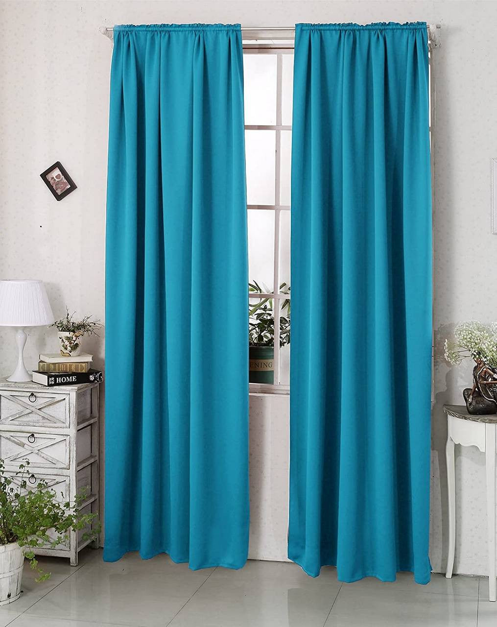 24goodz Blackout Curtain 250g/m² with Ruffle Tape - Energy Saving - Sound Absorbing - 100% Polyester - Turquoise - 135x245 cm - ts