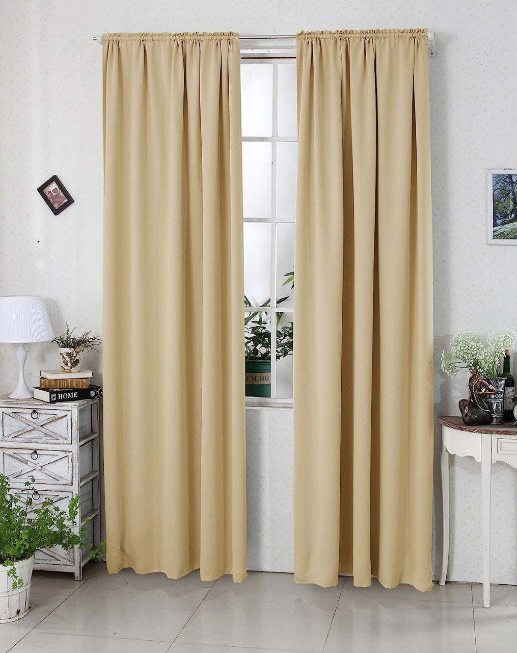 24goodz Blackout Curtain 250g/m² with Ruffle Tape - Durable & Elegant - 100% Polyester - For Home & Office - Champagne 135x225 cm - cp