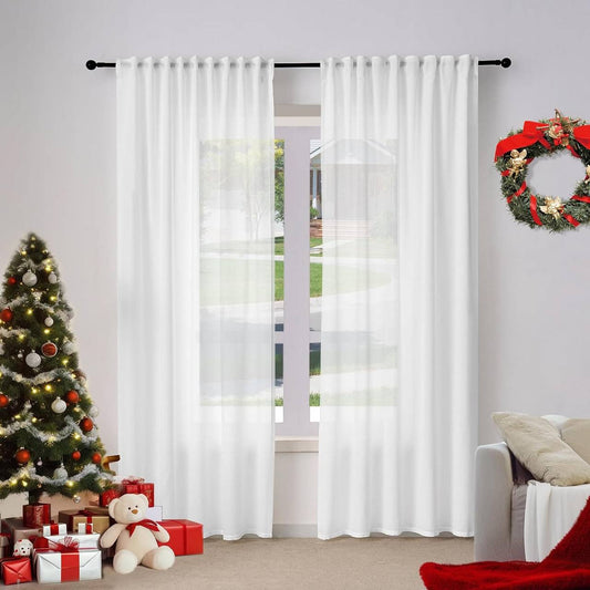 24goodz Elegant Sheer Curtains - Versatile and Stylish - 100% Polyester - For Living Room and Bedroom - White 135x245 cm