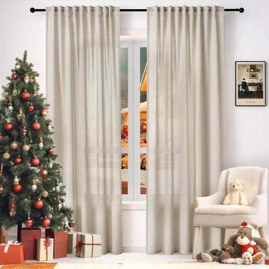 24goodz Linen Look Curtains - Elegant & Versatile - 100% Polyester - For Every Room - Sand 135x225 cm