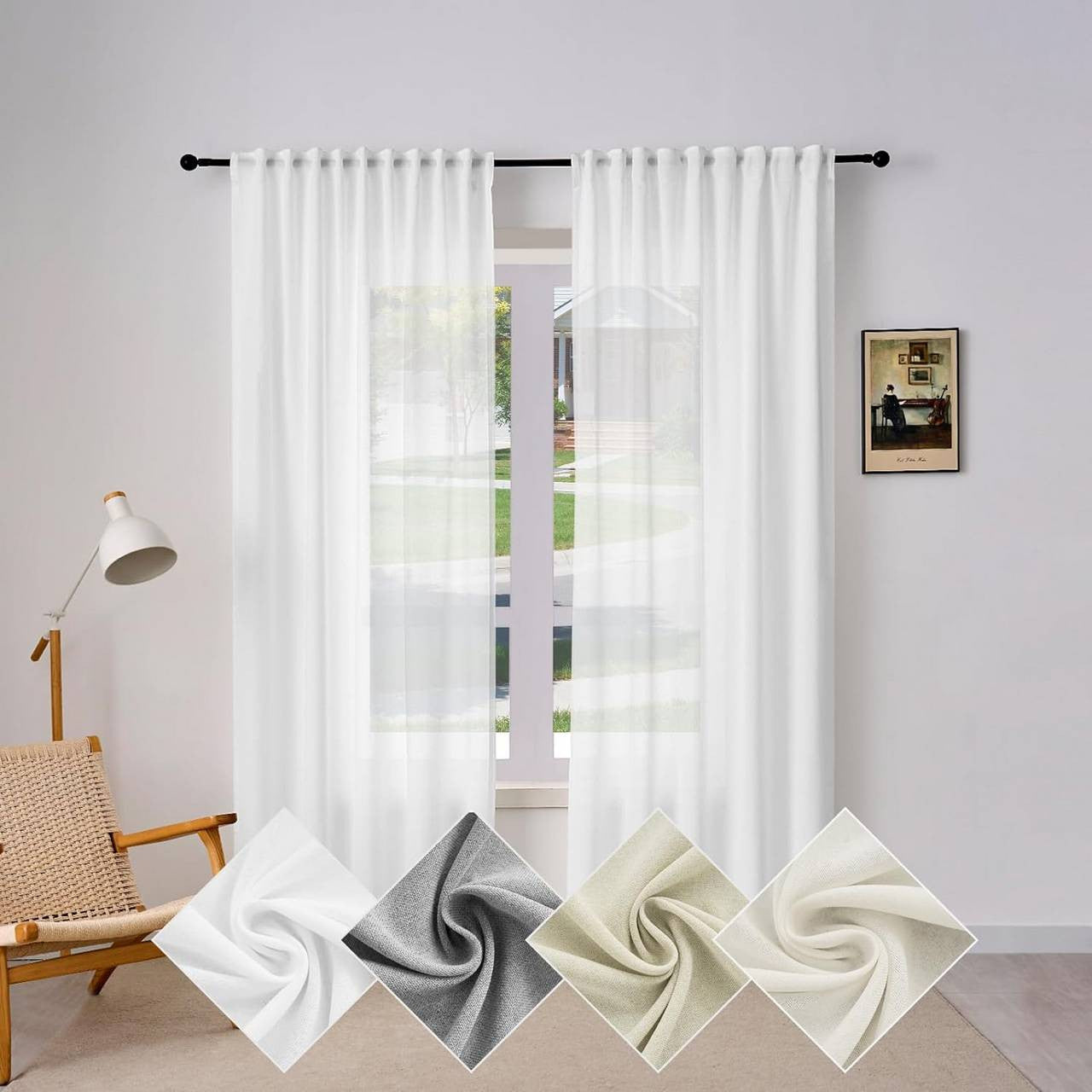 24goodz Semi-Transparent Ruffled Curtains - Elegant and Versatile Design - 100% Polyester - For Living Rooms and Bedrooms - White 135x175 cm