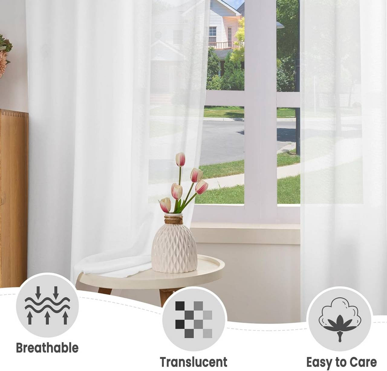 24goodz Elegant Sheer Curtains - Light Filtering Design - 100% Polyester - For Living Room and Bedroom - White 135x175 cm