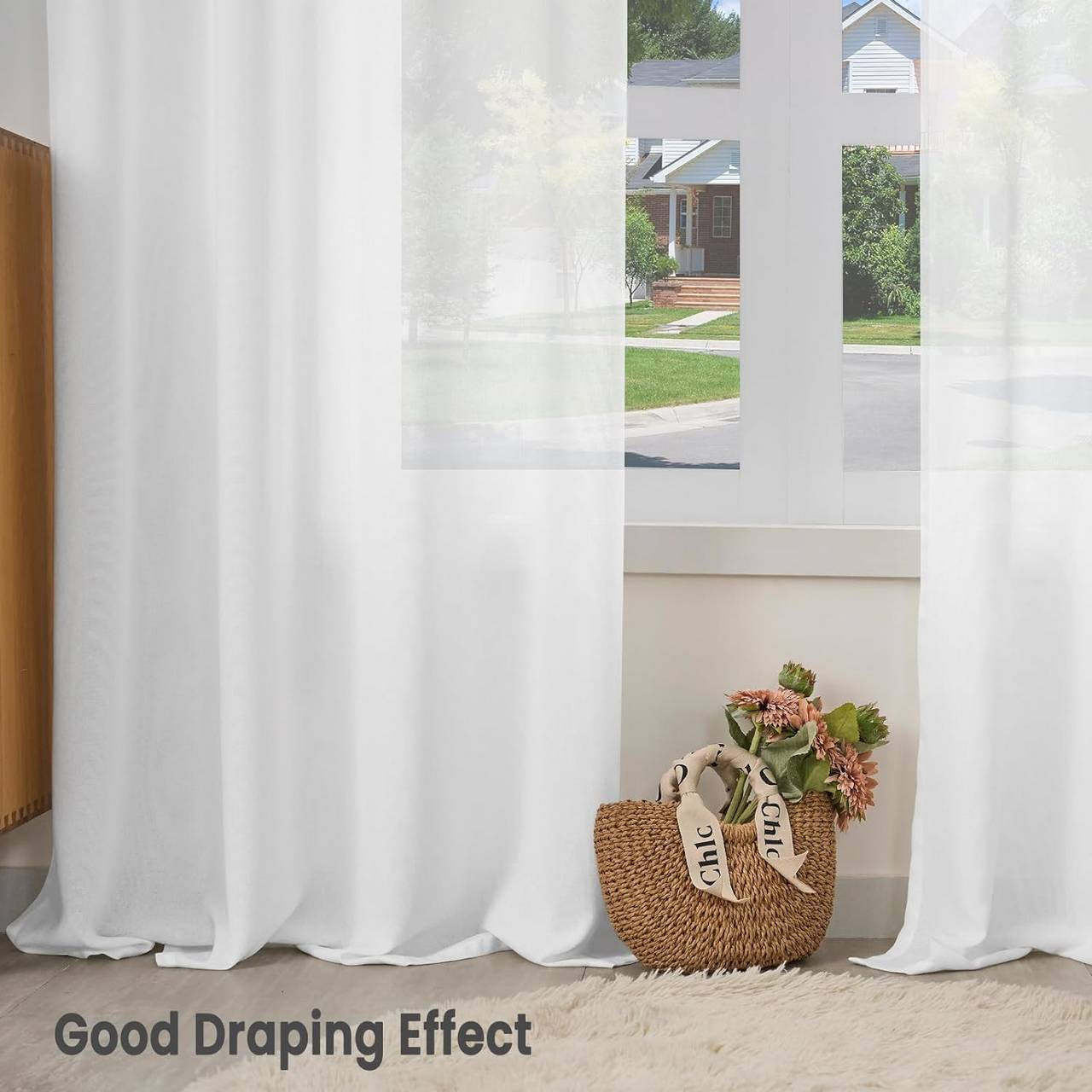 24goodz Elegant Semi-Transparent Curtains - Versatile and Breathable - 100% Polyester - For Living Room and Bedroom - White 135x225 cm