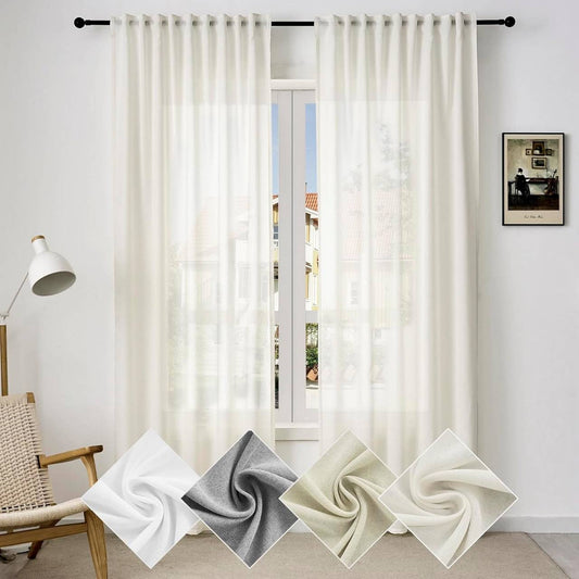 24goodz Semi-Transparent Ruffled Curtains - Elegant and Versatile Design - 100% Polyester - For Living Room and Bedroom - Cream - 135 x 225 cm