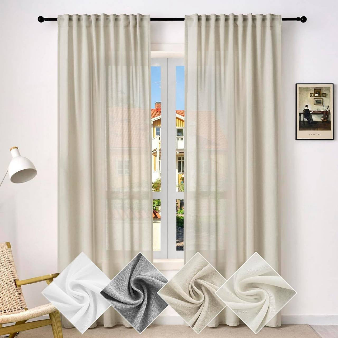 24goodz Semi-Transparent Linen Look Curtains - Elegant and Versatile Design - 100% Polyester - For Any Room - Sand 135x225 cm
