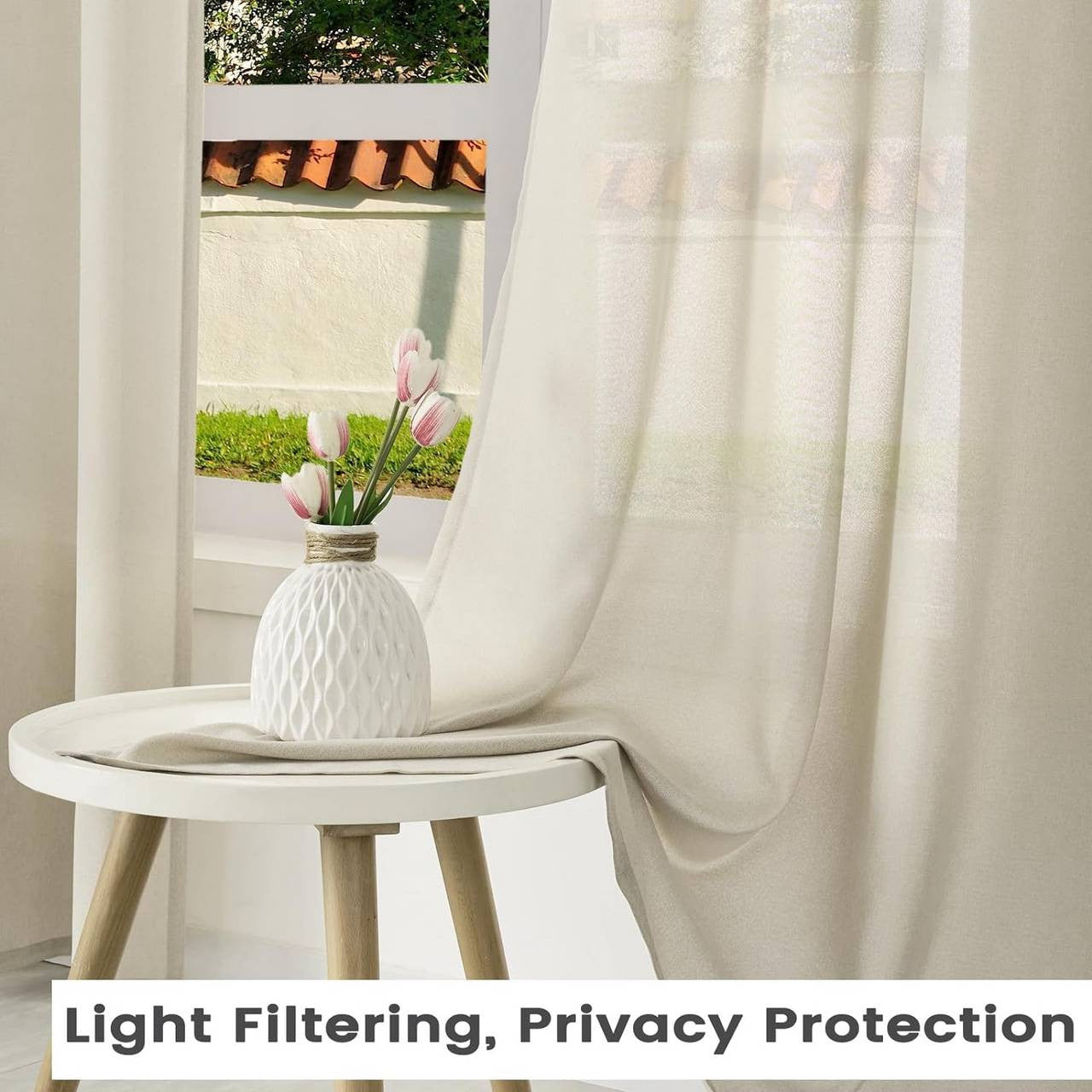 24goodz Elegant Sheer Curtains - Versatile Design - 100% Polyester - For Living Room and Bedroom - Sand 135x175 cm