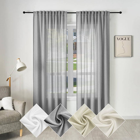 24goodz Semi-Transparent Ruffled Curtain - Elegant & Versatile - 100% Polyester - For Living Room and Bedroom - Grey 135x175 cm