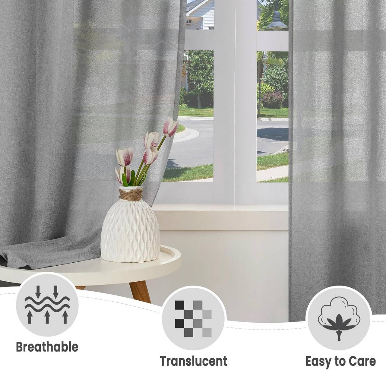 24goodz Semi-Transparent Linen Look Curtains - Elegant and Versatile - 100% Polyester - For Every Room - Grey 135x225 cm