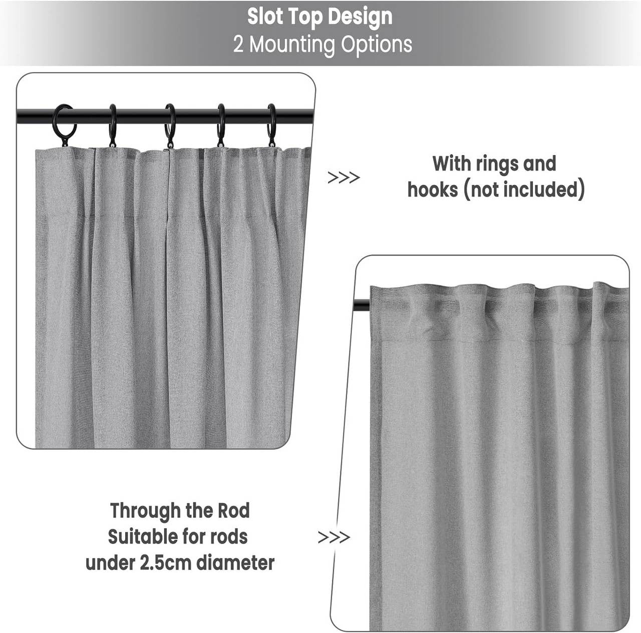 24goodz Elegant Semi-Transparent Curtains - Breathable and Light-Filtering - 100% Polyester - For Living Room and Bedroom - Grey 135x175 cm